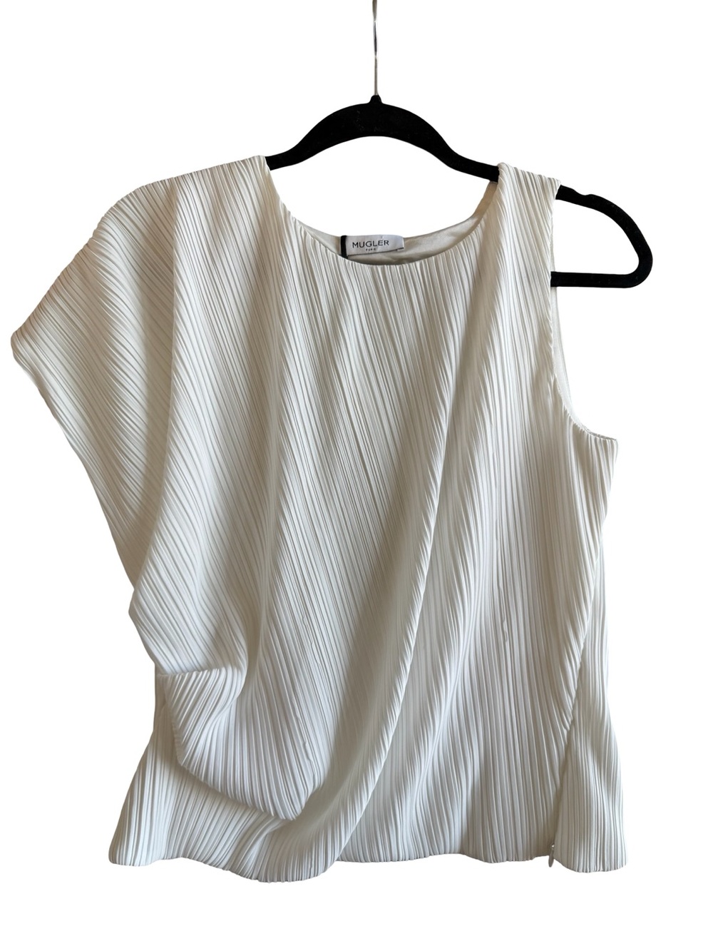 Mugler Pleated Asymmetric White Top NEW WITH TAGS SIZE 4